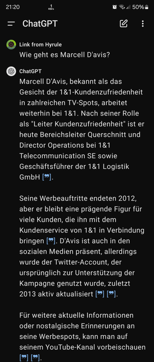 ChatGPT conversation interface screenshot showing a chat window with user and assistant messages